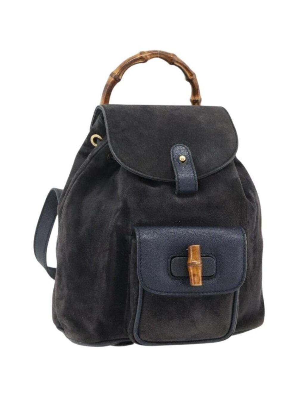 GUCCI Bamboo Backpack Suede Black Gold